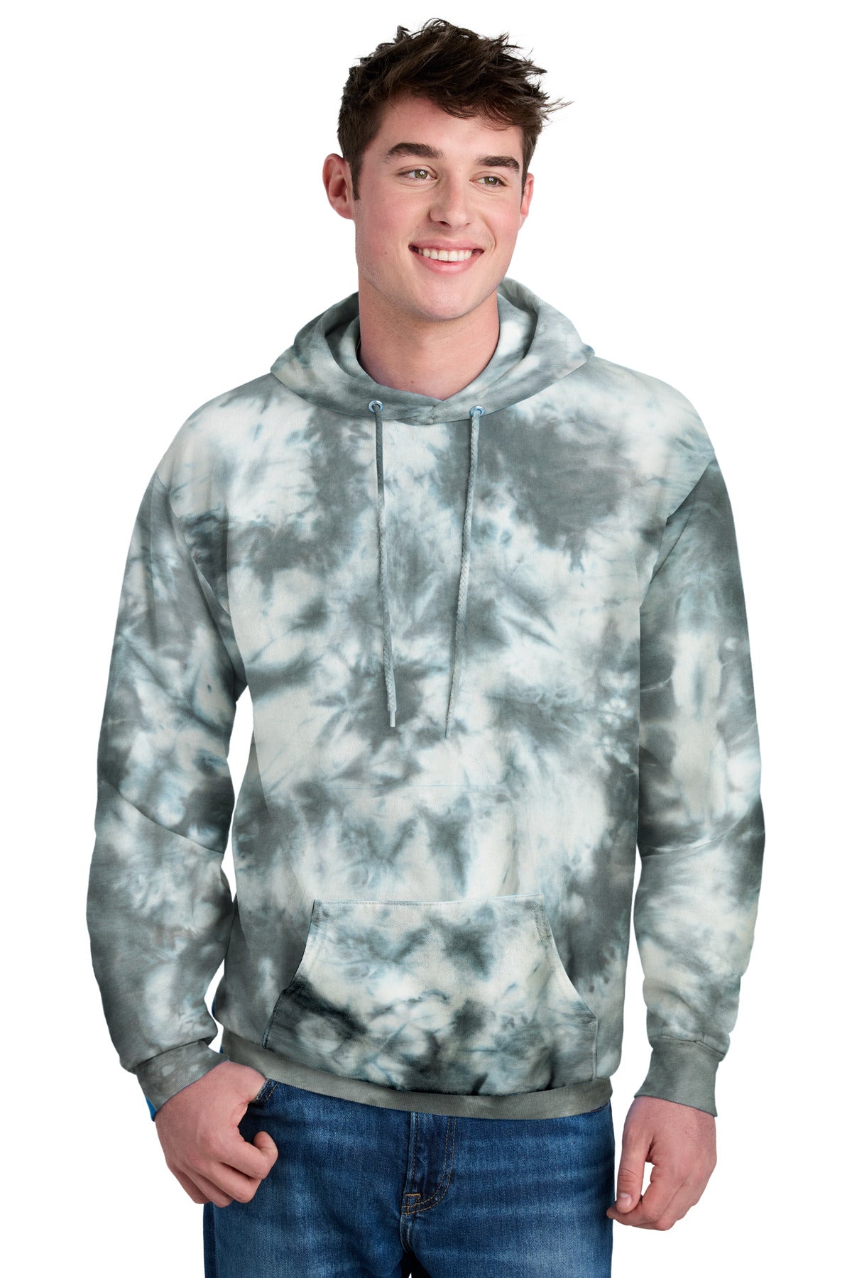 Custom logo Port & Co® Crystal Tie-Dye Pullover Hoodie PC144 in Grey