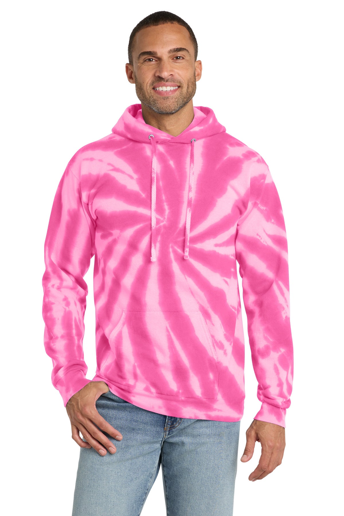 Custom logo Port & Co® Tie-Dye Pullover Hooded Sweatshirt. PC146 in Pink