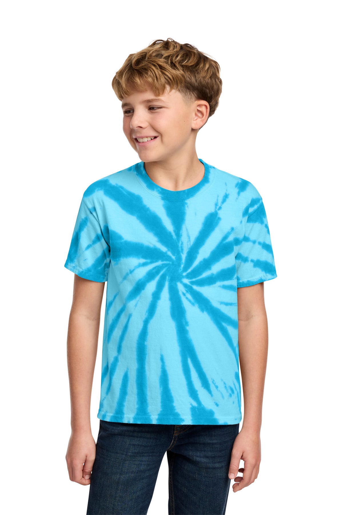 Custom logo Port & Co® Youth Tie-Dye Tee. PC147Y in Turquoise