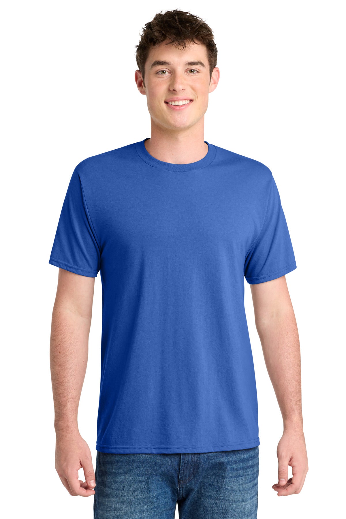 Custom logo Port & Co® Performance Blend Tee. PC381 in True Royal