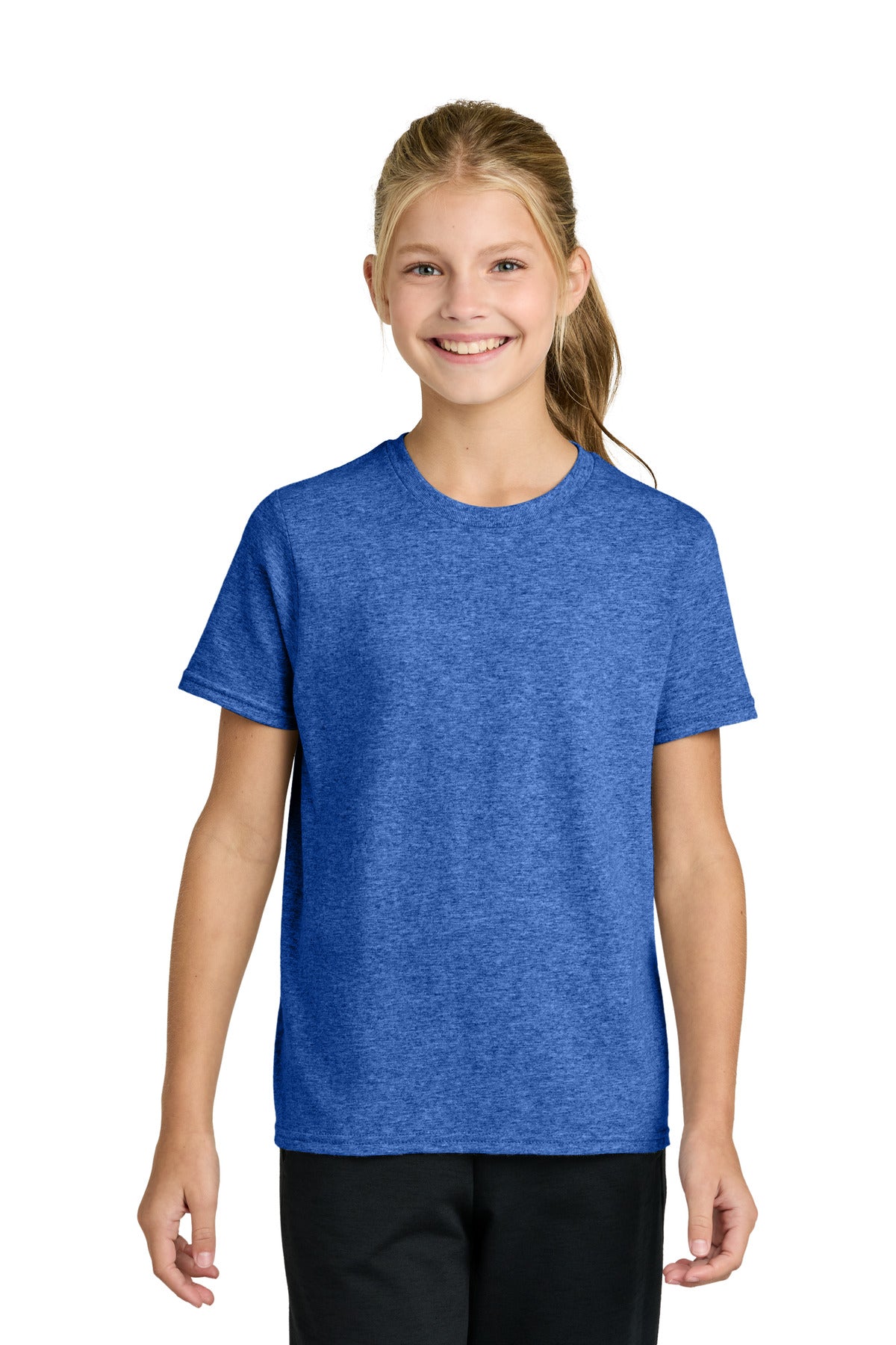 Custom logo Port & Co® Youth Easy Cotton Tee PC43Y in Heather Royal