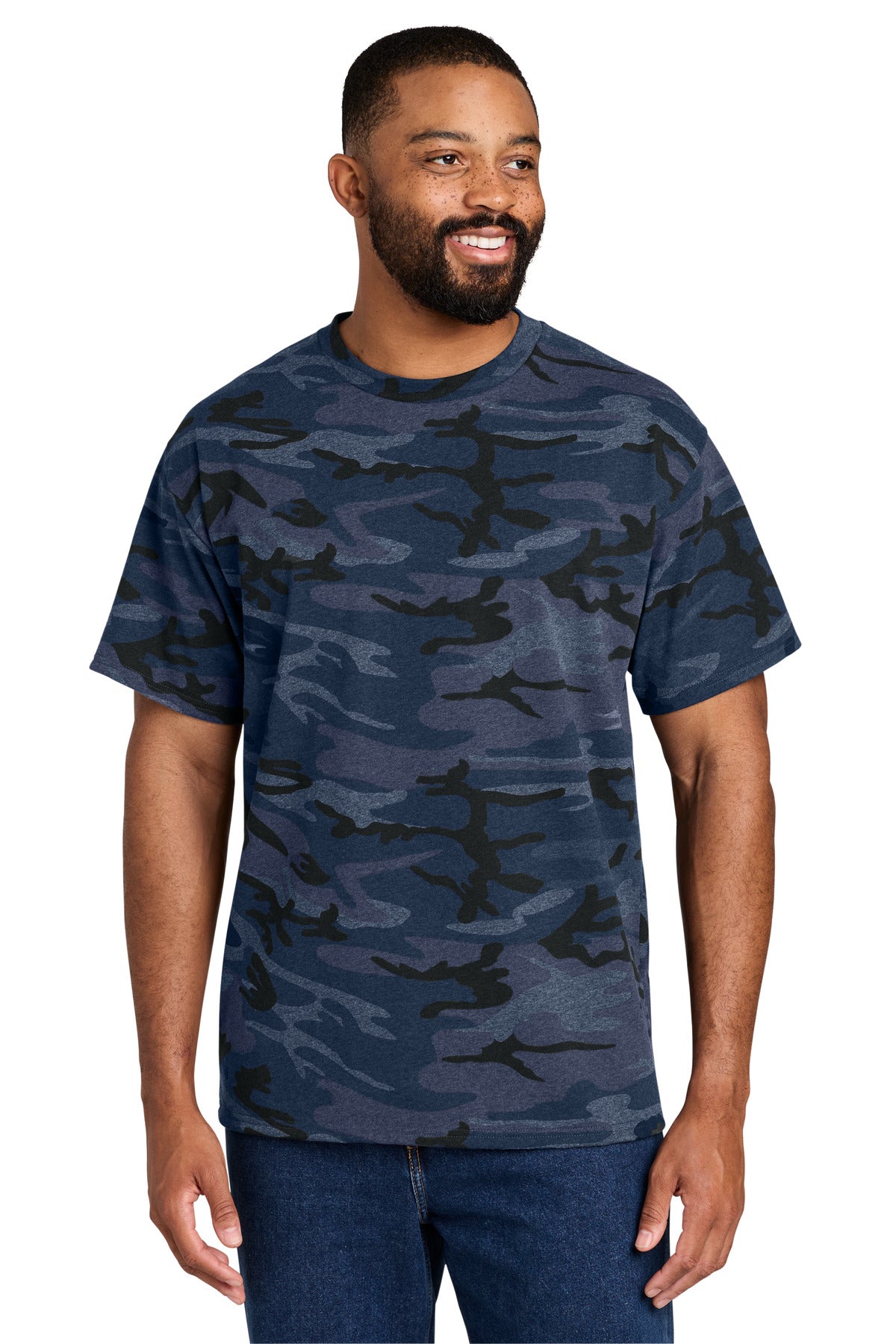 Custom logo Port & Co® Core Cotton Camo Tee. PC54C in Heather Navy Camo