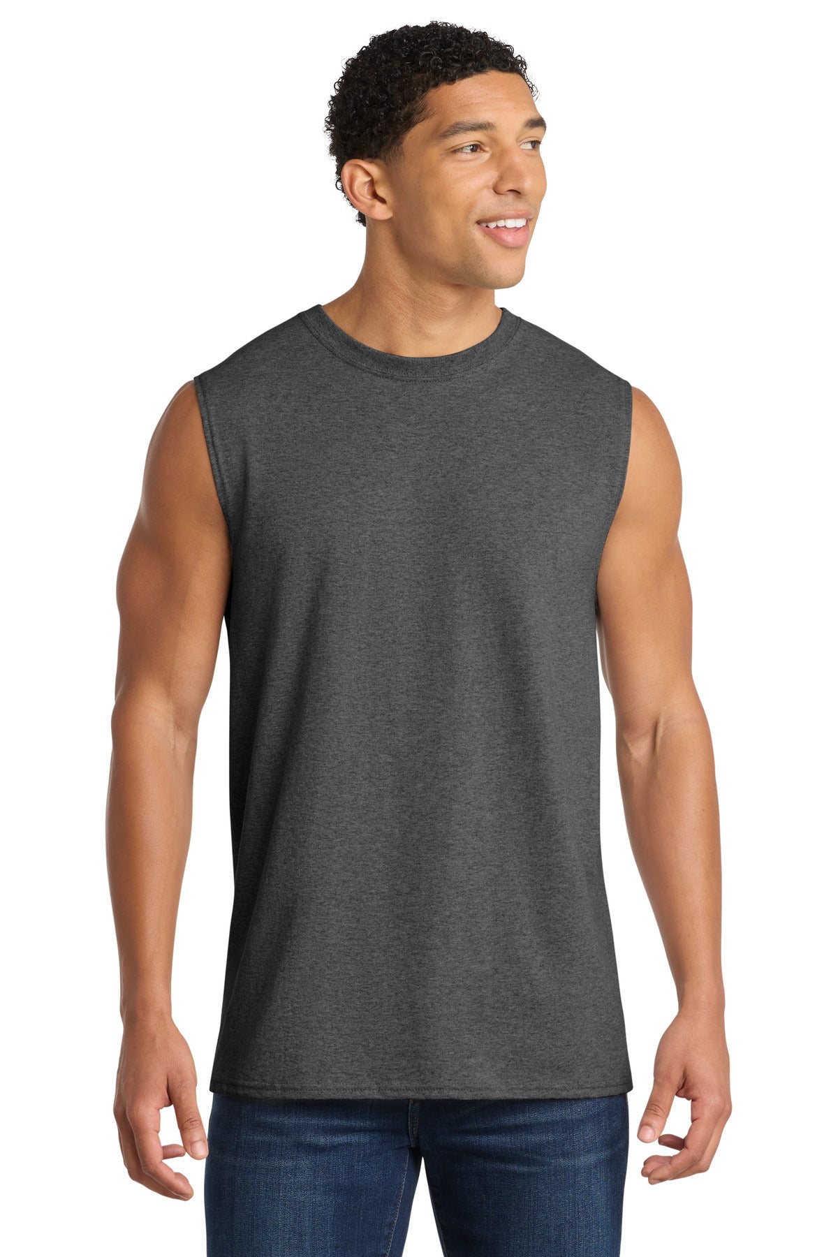 Custom logo Port & Co® Core Cotton Sleeveless Tee. PC54SL in Dark Heather Grey
