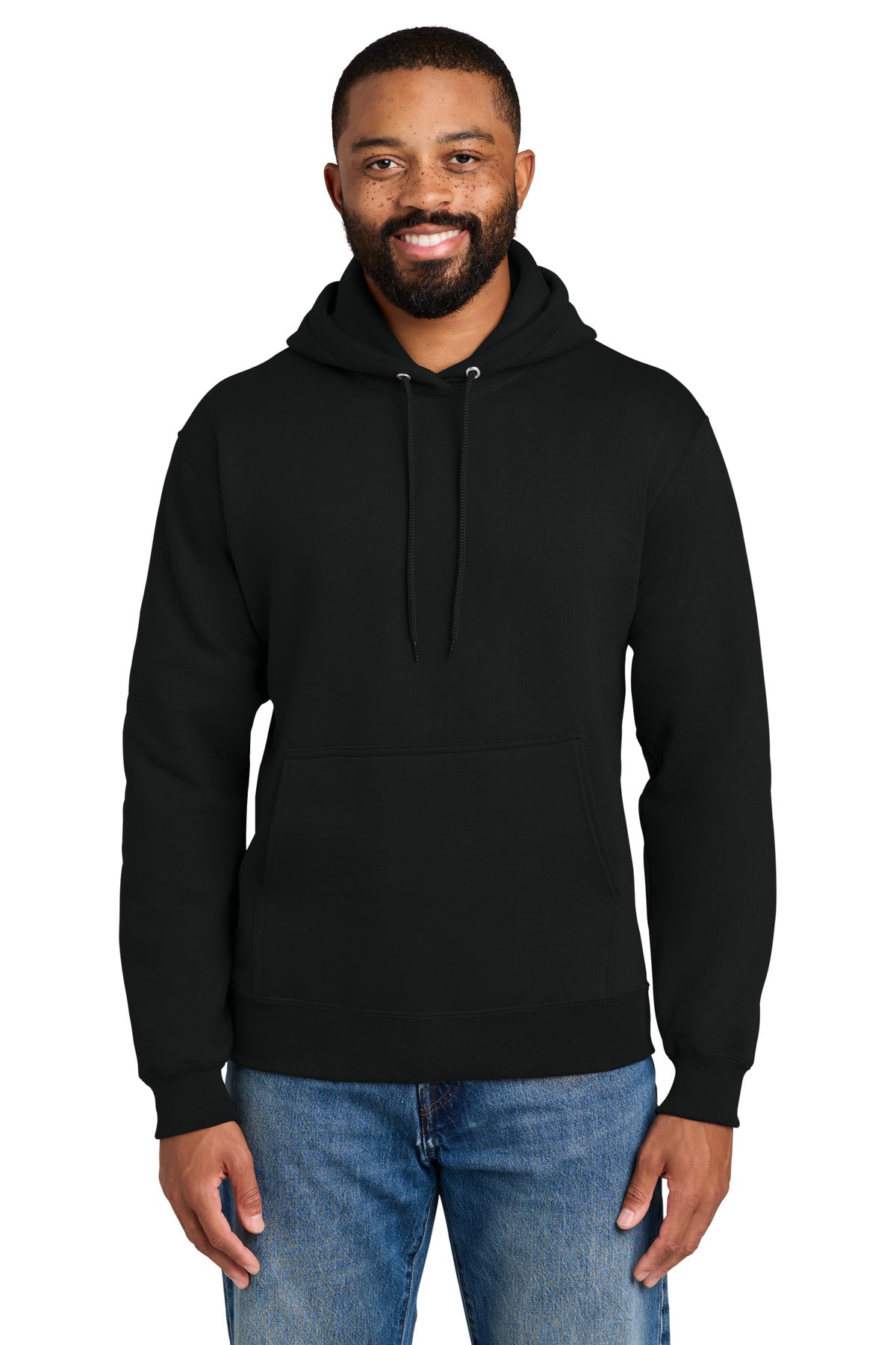 Custom logo Port & Co® Essential Fleece Pullover Hooded Sweatshirt. PC90H in Jet Black