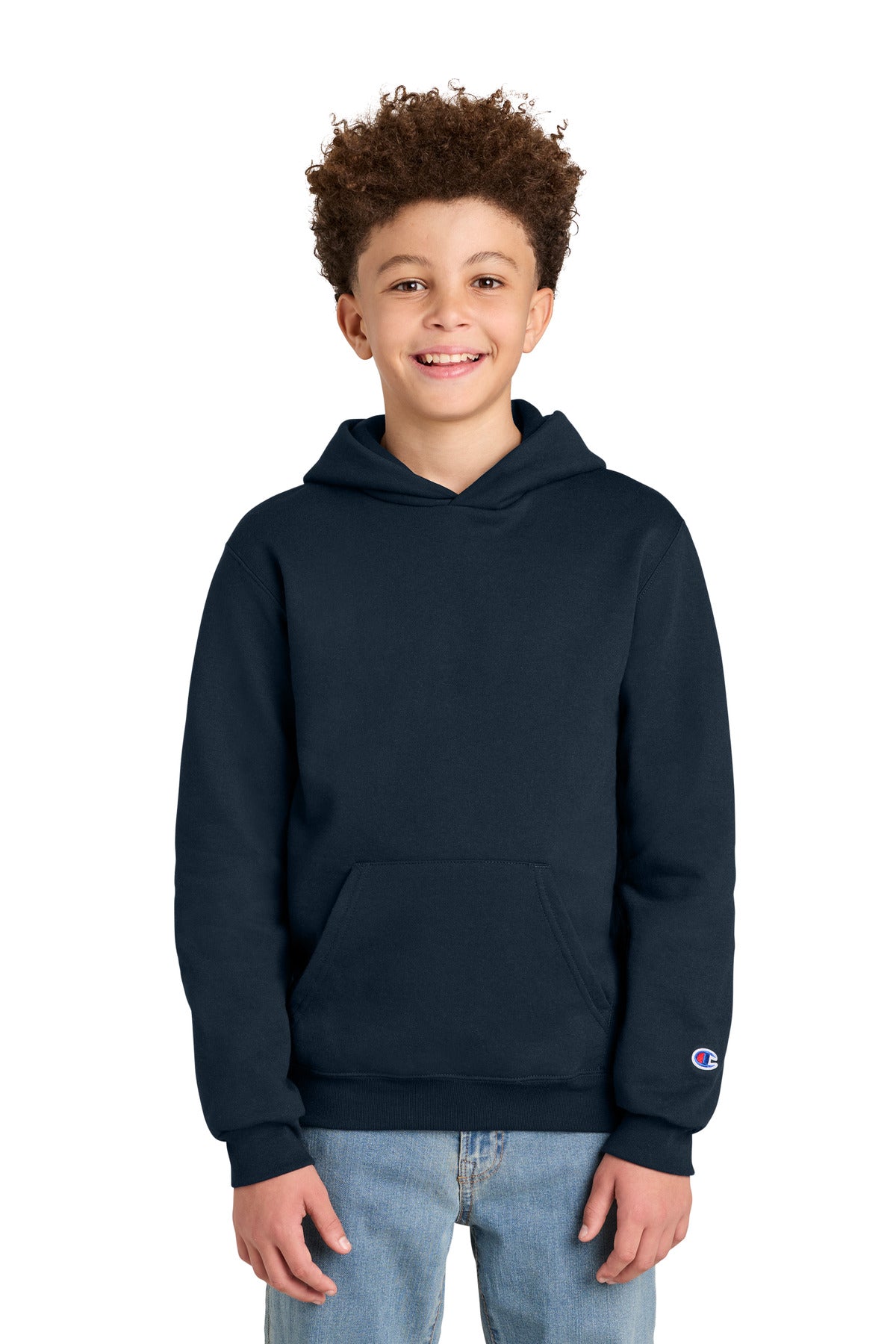 Custom logo Champion® Youth Powerblend® Hooded Sweatshirt S790 in Navy