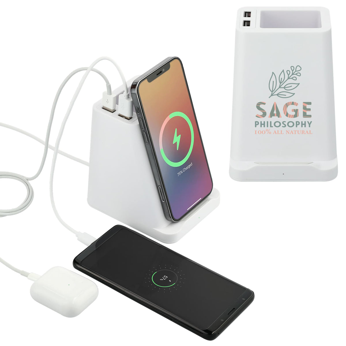 Custom logo Wireless Charger Pen Holder/Dual Outputs