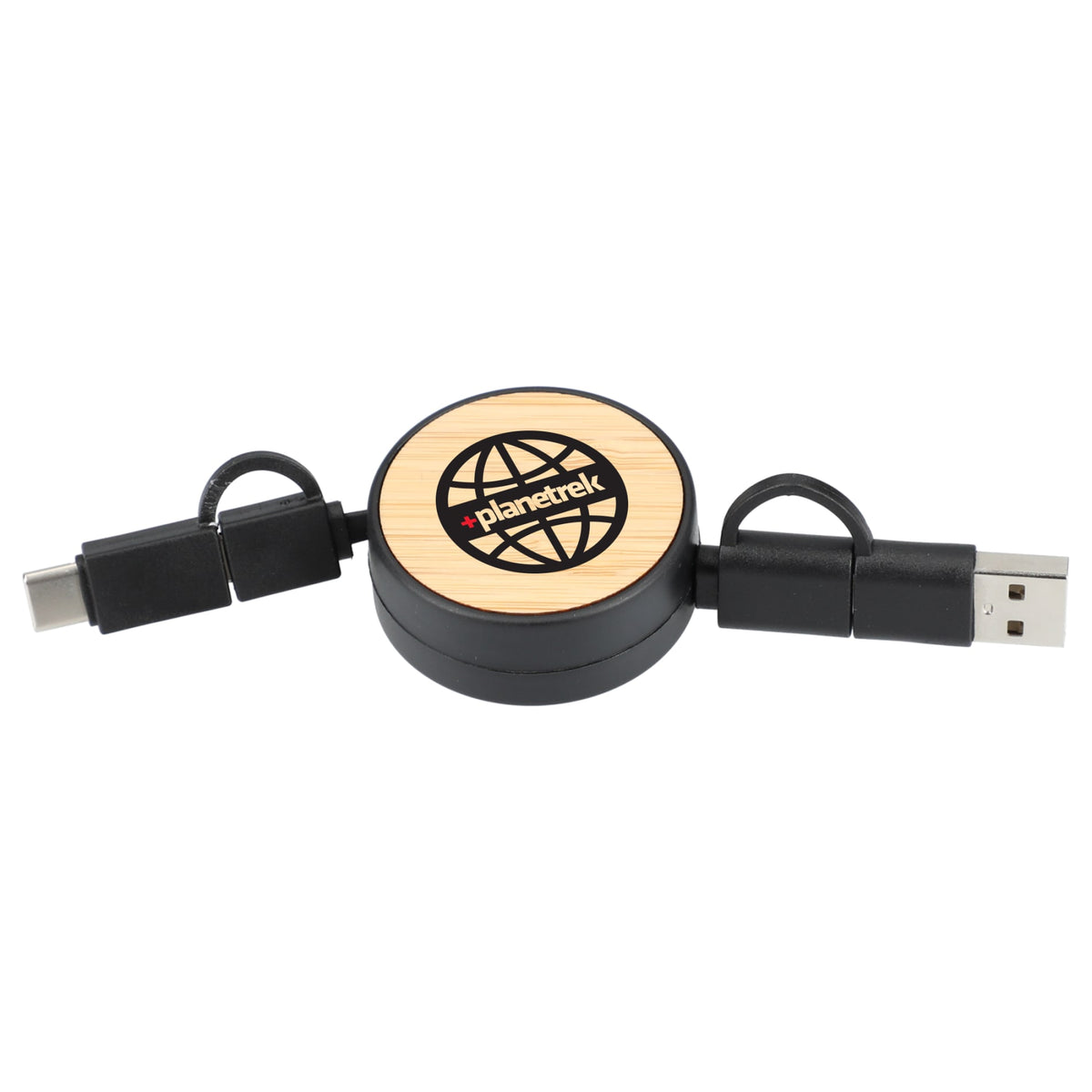 Custom logo FSC® 100% Bamboo Retractable 5-in-1 Charging Cable