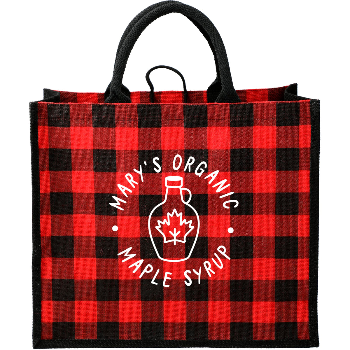 Custom logo Buffalo Plaid Printed Jute Tote