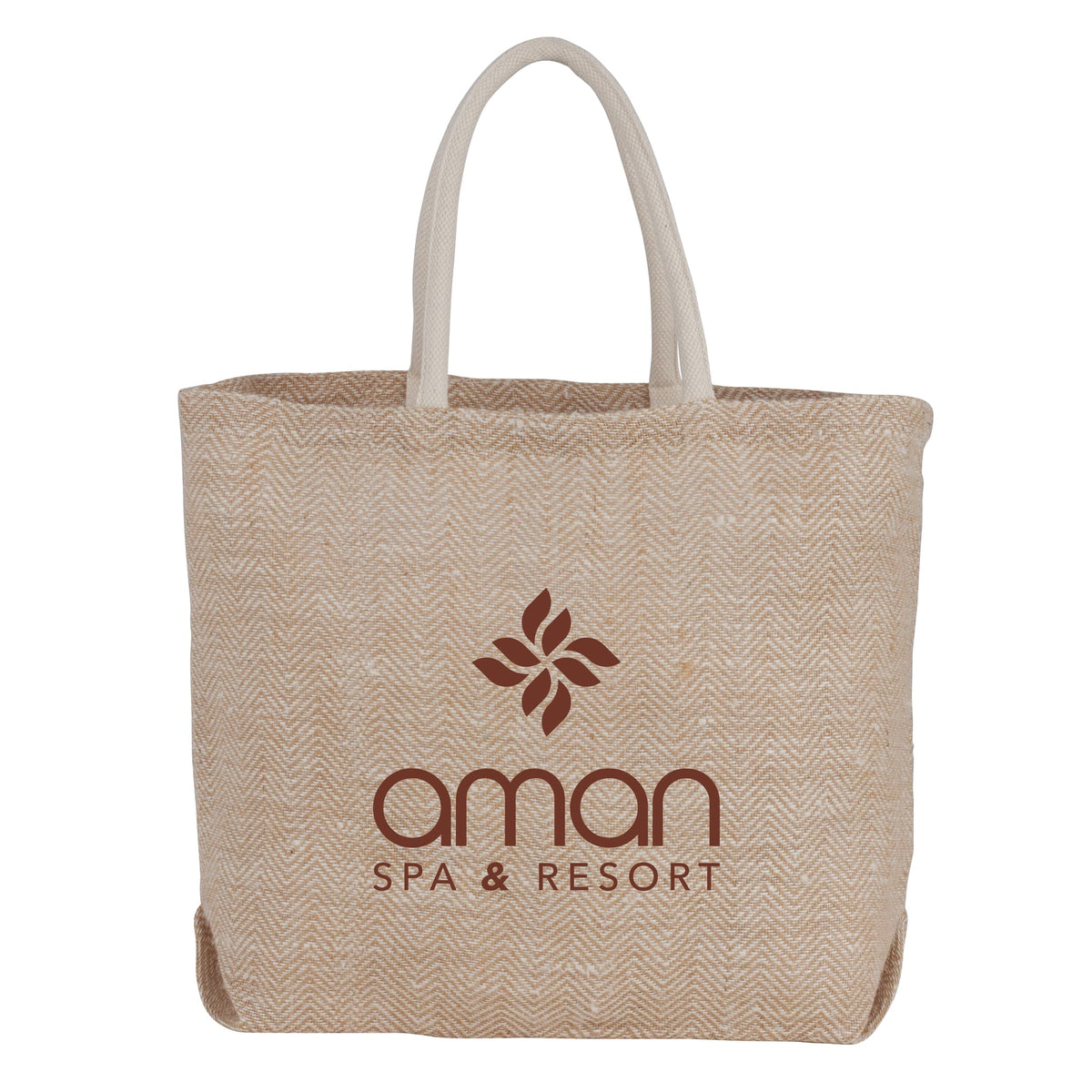 Custom logo Herringbone Jute Tote