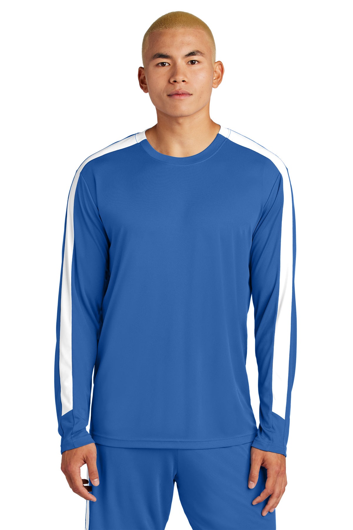 Custom logo Sport-Tek® Competitor™ United Long Sleeve Crew ST100LS in True Royal/ White