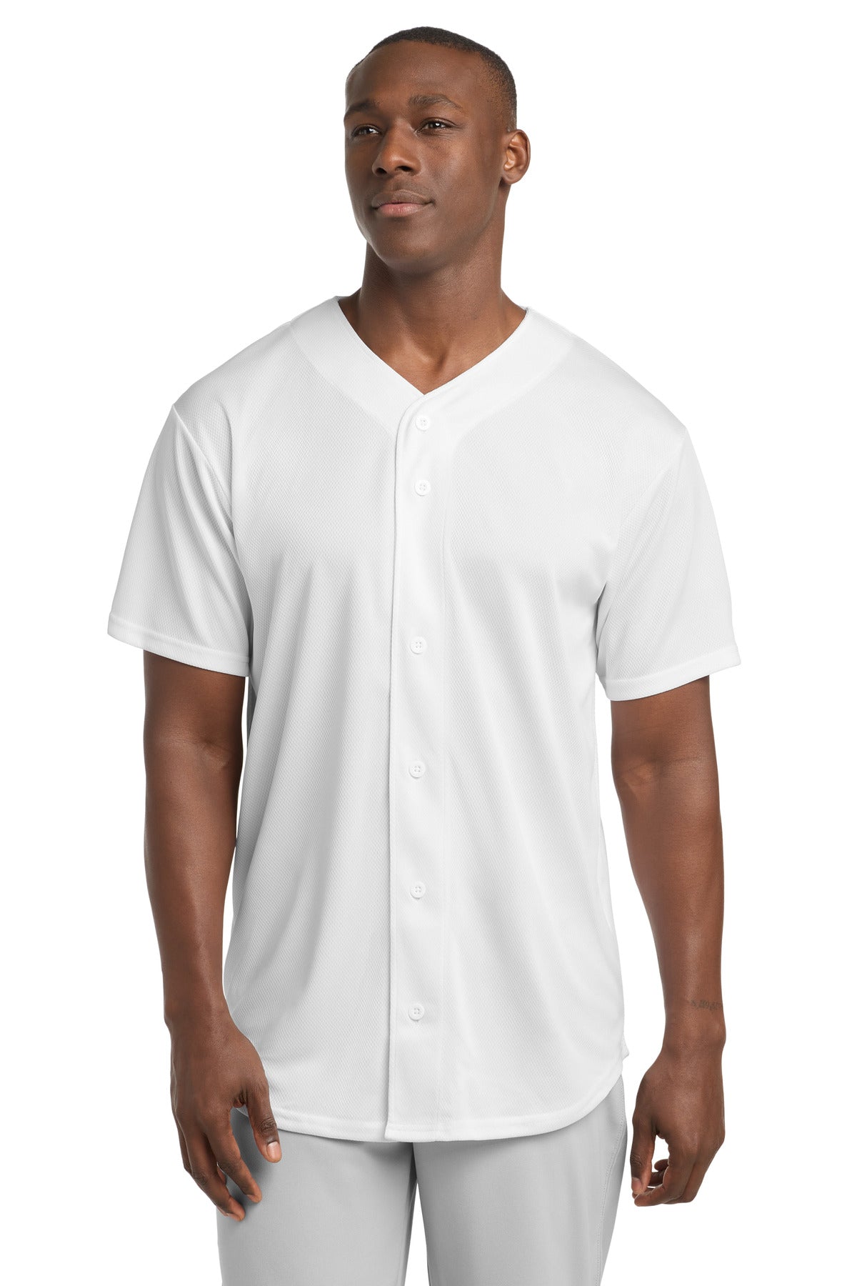 Custom logo Sport-Tek® PosiCharge® Tough Mesh Full-Button Jersey. ST220 in White