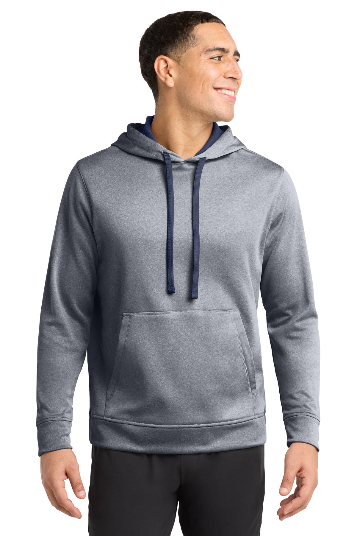 Custom logo Sport-Tek ® PosiCharge ® Sport-Wick ® Heather Fleece Hooded Pullover. ST264 in True Navy Heather
