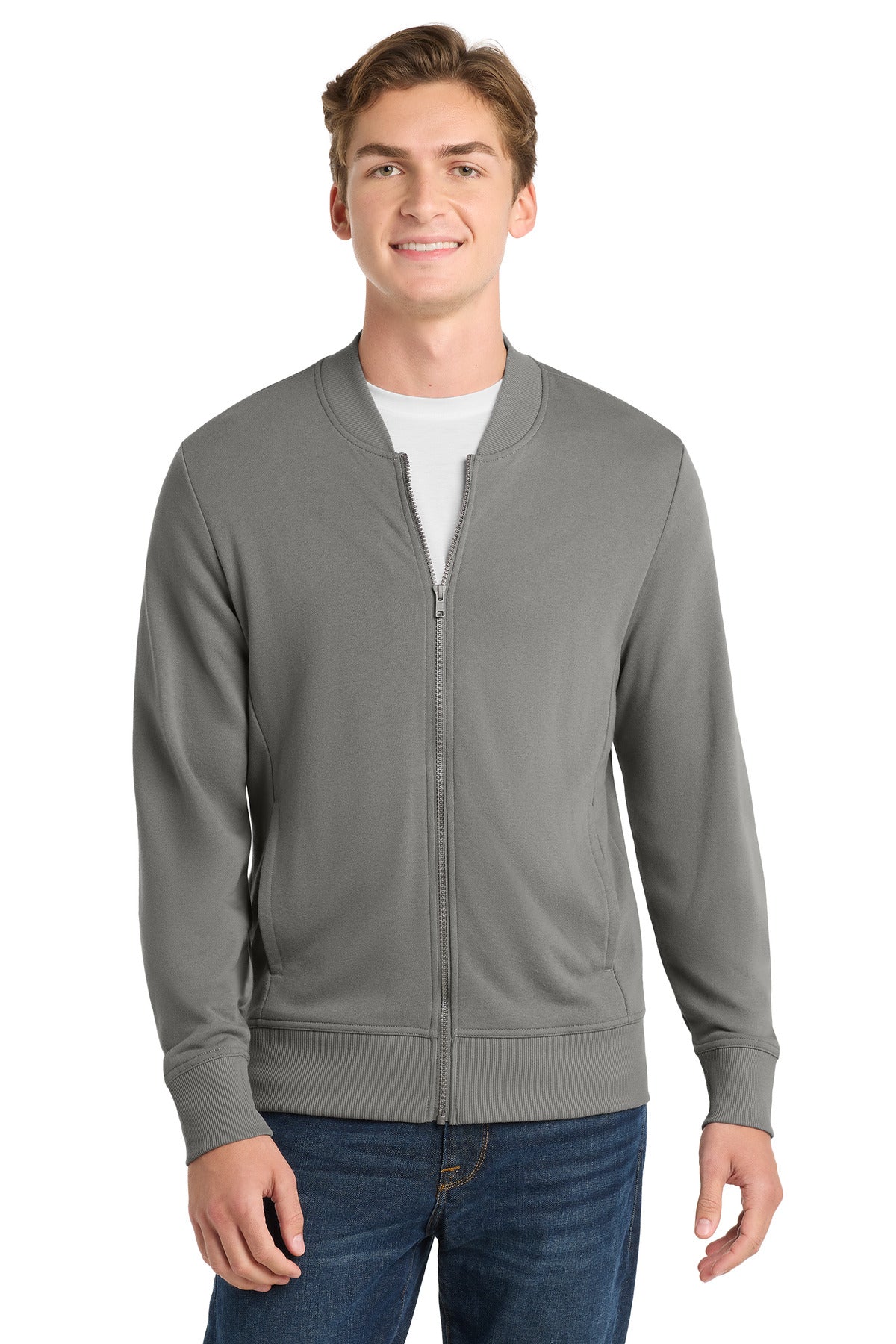 Custom logo Sport-Tek ® Lightweight French Terry Bomber. ST274 in Grey Concrete