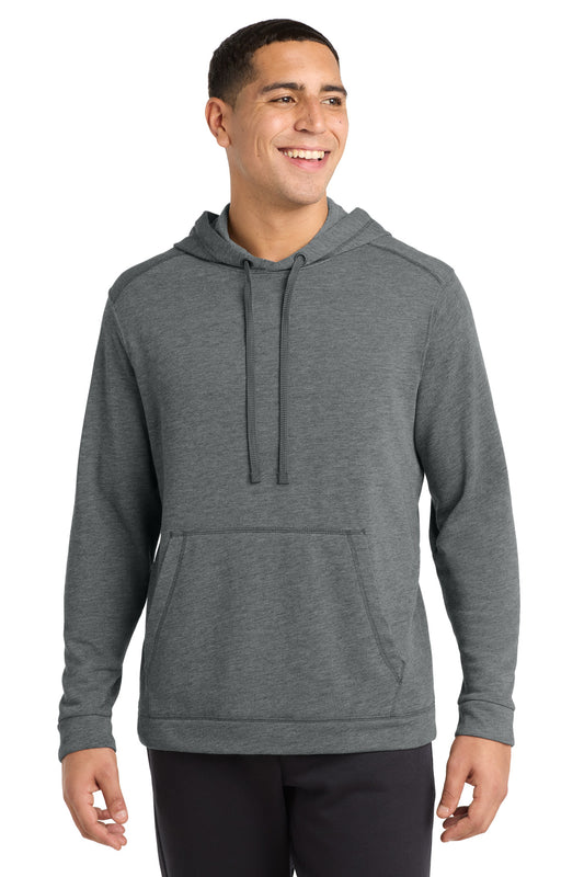 Custom logo Sport-Tek ® PosiCharge ® Tri-Blend Wicking Fleece Hooded Pullover. ST296 in Dark Grey Heather