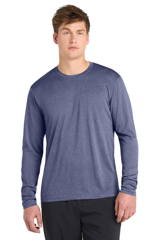 Custom logo Sport-Tek® Long Sleeve Heather Contender™ Tee. ST360LS in True Navy Heather