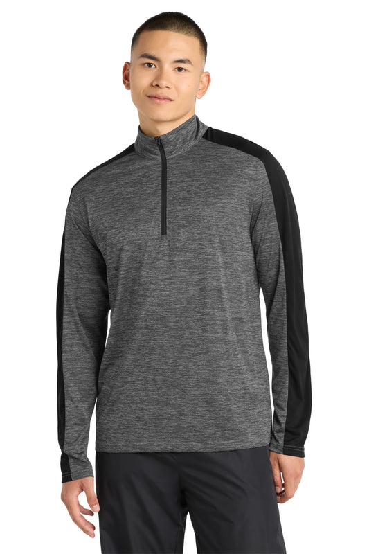 Custom logo Sport-Tek® PosiCharge® Electric Heather Colorblock 1/4-Zip Pullover. ST397 in Grey-Black Electric/ Black