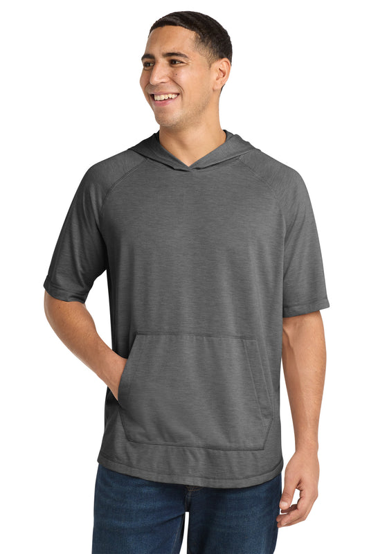 Custom logo Sport-Tek ® PosiCharge ® Tri-Blend Wicking Short Sleeve Hoodie. ST404 in Dark Grey Heather