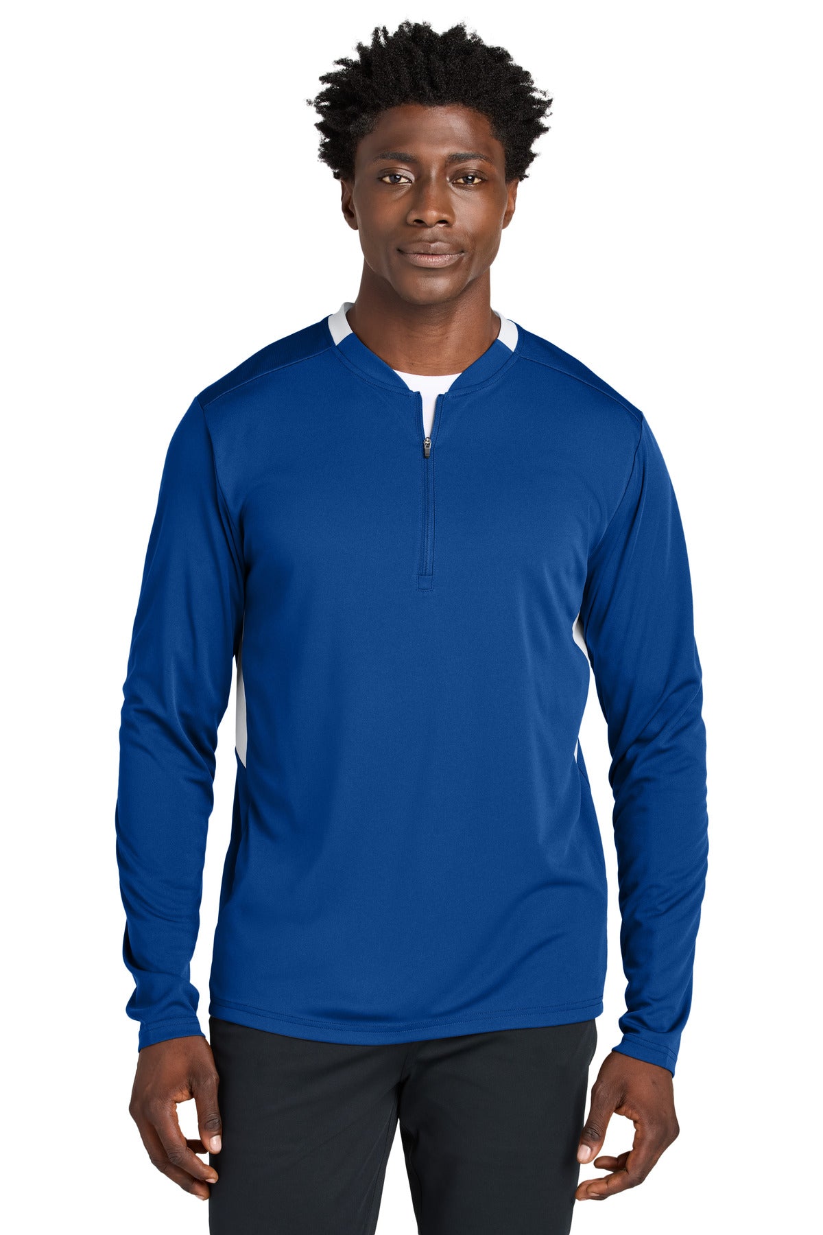 Custom logo Sport-Tek® Club 1/4-Zip Pullover ST443 in True Royal/ White