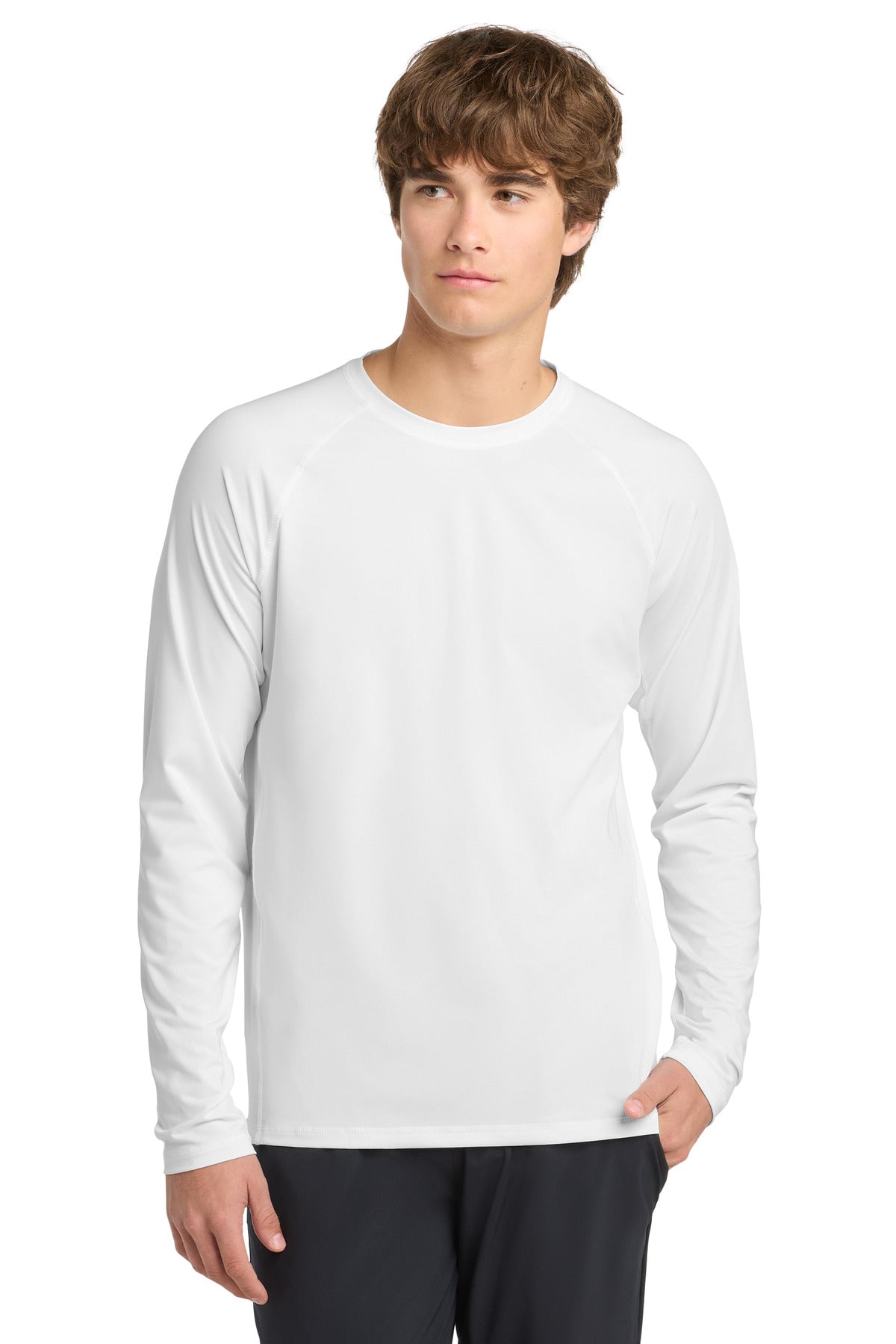 Custom logo Sport-Tek ® Long Sleeve Rashguard Tee. ST470LS in White