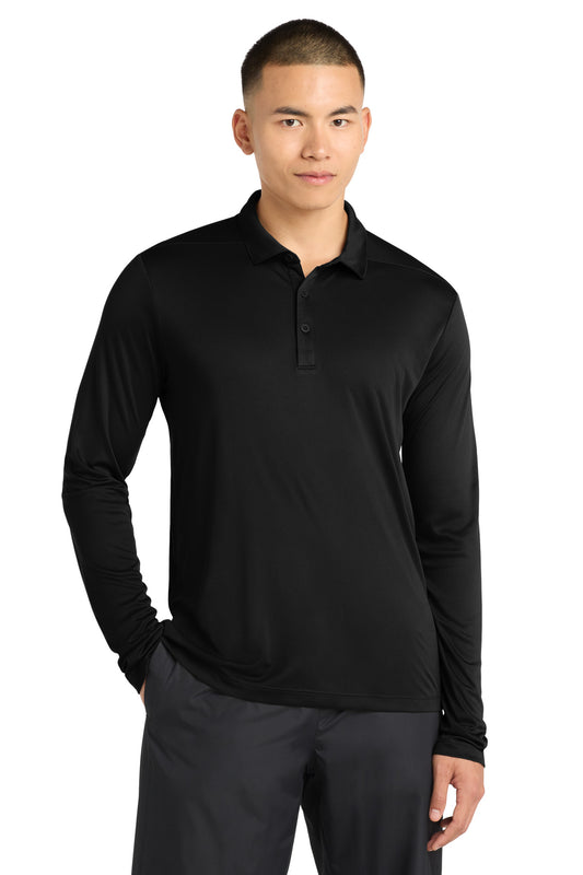 Custom logo Sport-Tek ® Posi-UV® Pro Long Sleeve Polo. ST520LS in Black