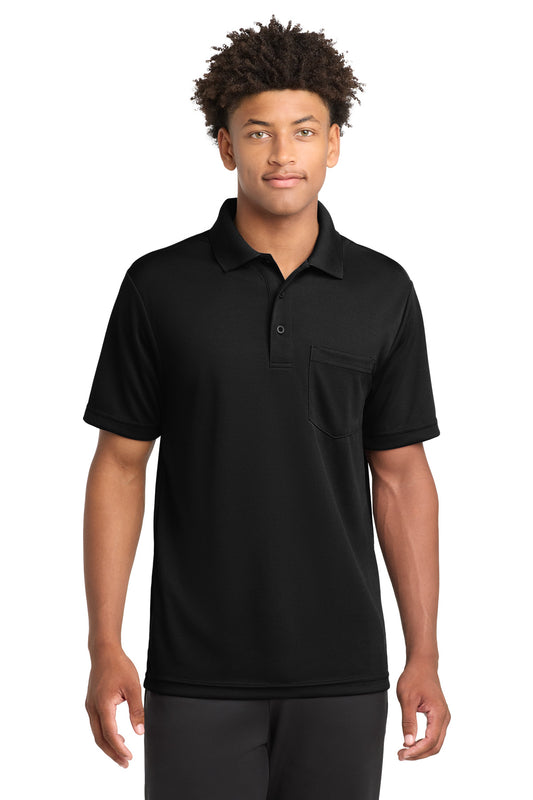 Custom logo Sport-Tek ® PosiCharge ® RacerMesh ® Pocket Polo. ST640P in Black