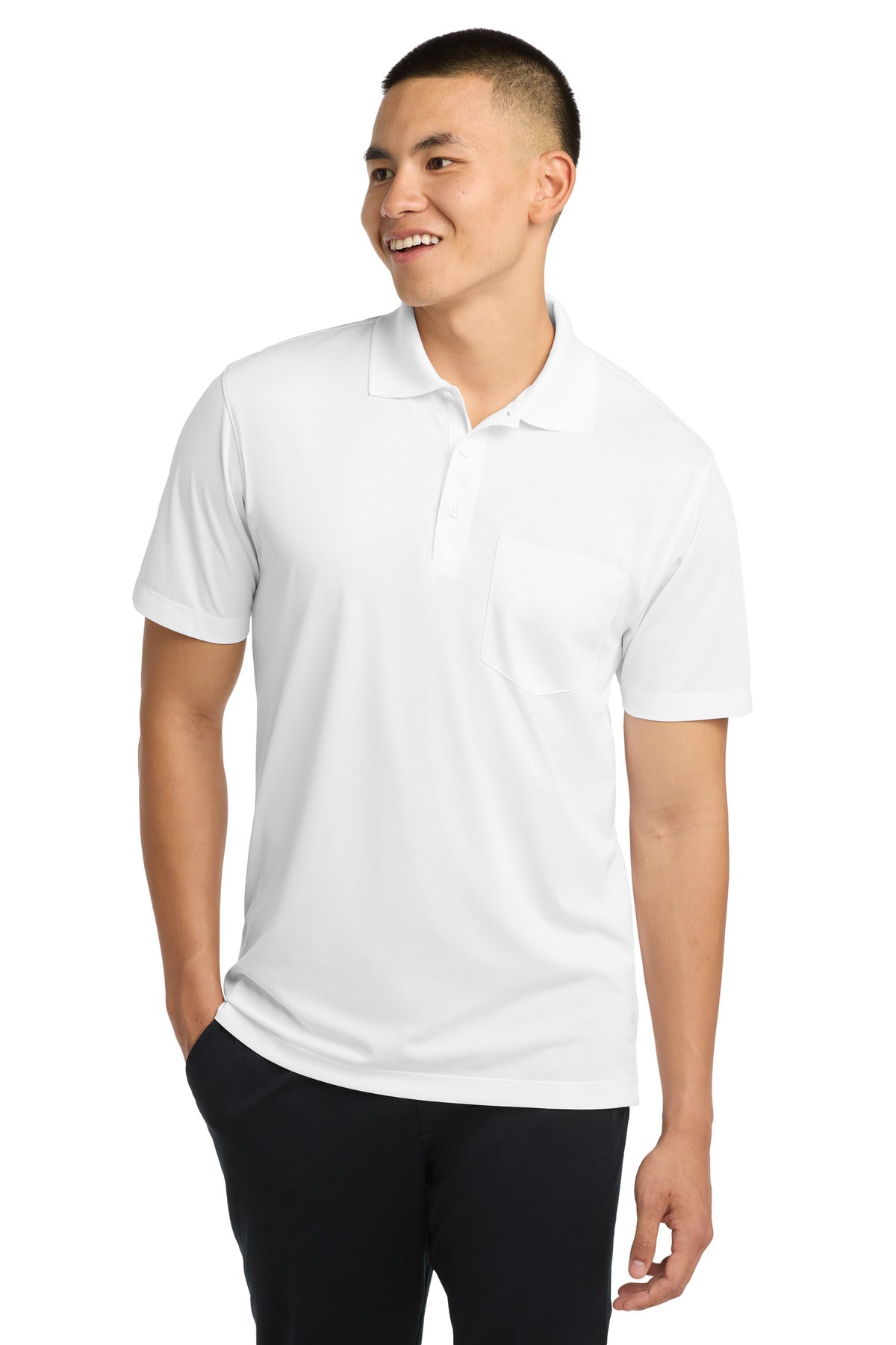 Custom logo Sport-Tek® Micropique Sport-Wick® Pocket Polo. ST651 in White