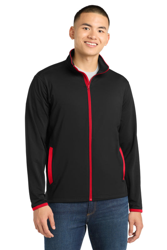 Custom logo Sport-Tek® Sport-Wick® Stretch Contrast Full-Zip Jacket. ST853 in Black/ True Red