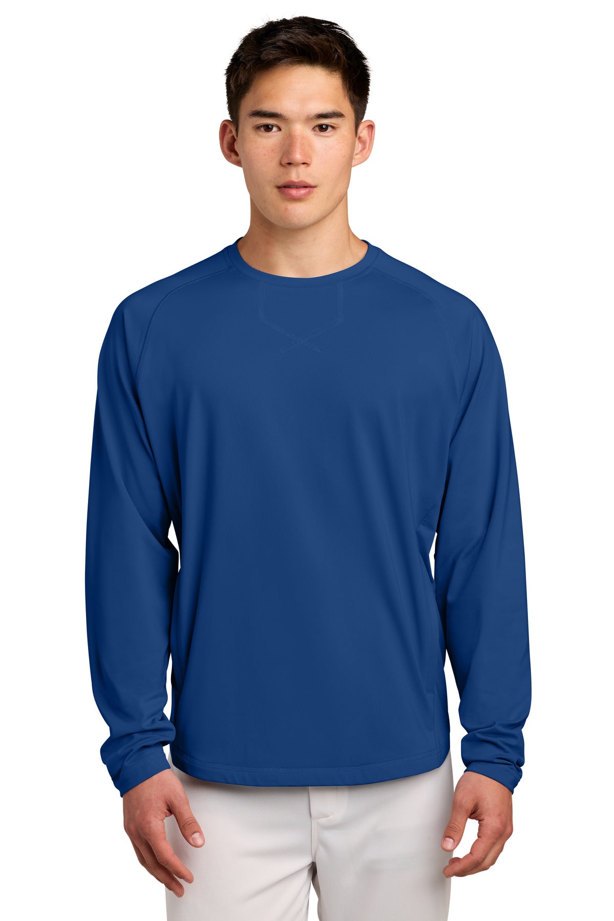 Custom logo Sport-Tek® Sport-Wick® Stretch Pocketed Crewneck ST859 in True Royal
