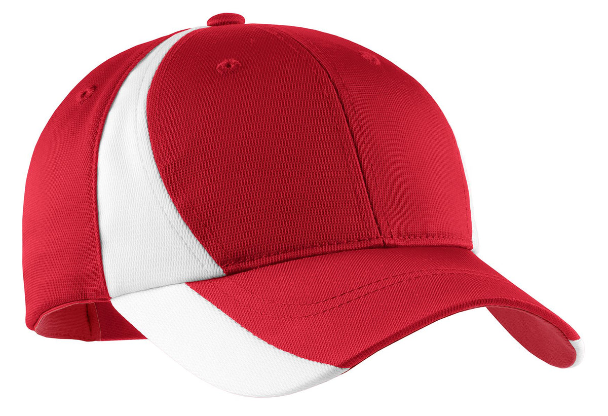 Custom logo Sport-Tek® Dry Zone® Nylon Colorblock Cap. STC11 in True Red/ White