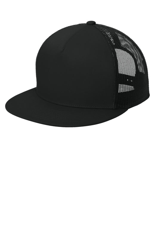 Custom logo Sport-Tek® YP Classics ® 5-Panel Classic Trucker Mesh Back Cap. STC38 in Black/ Black