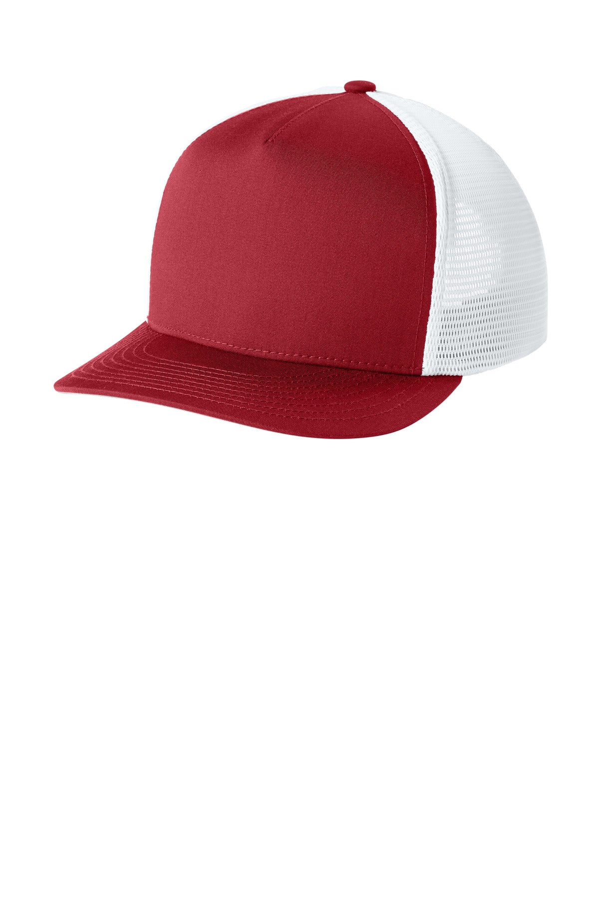 Custom logo Sport-Tek® Stretch-Tek 5-Panel Trucker Cap STC75 in Deep Red/ White
