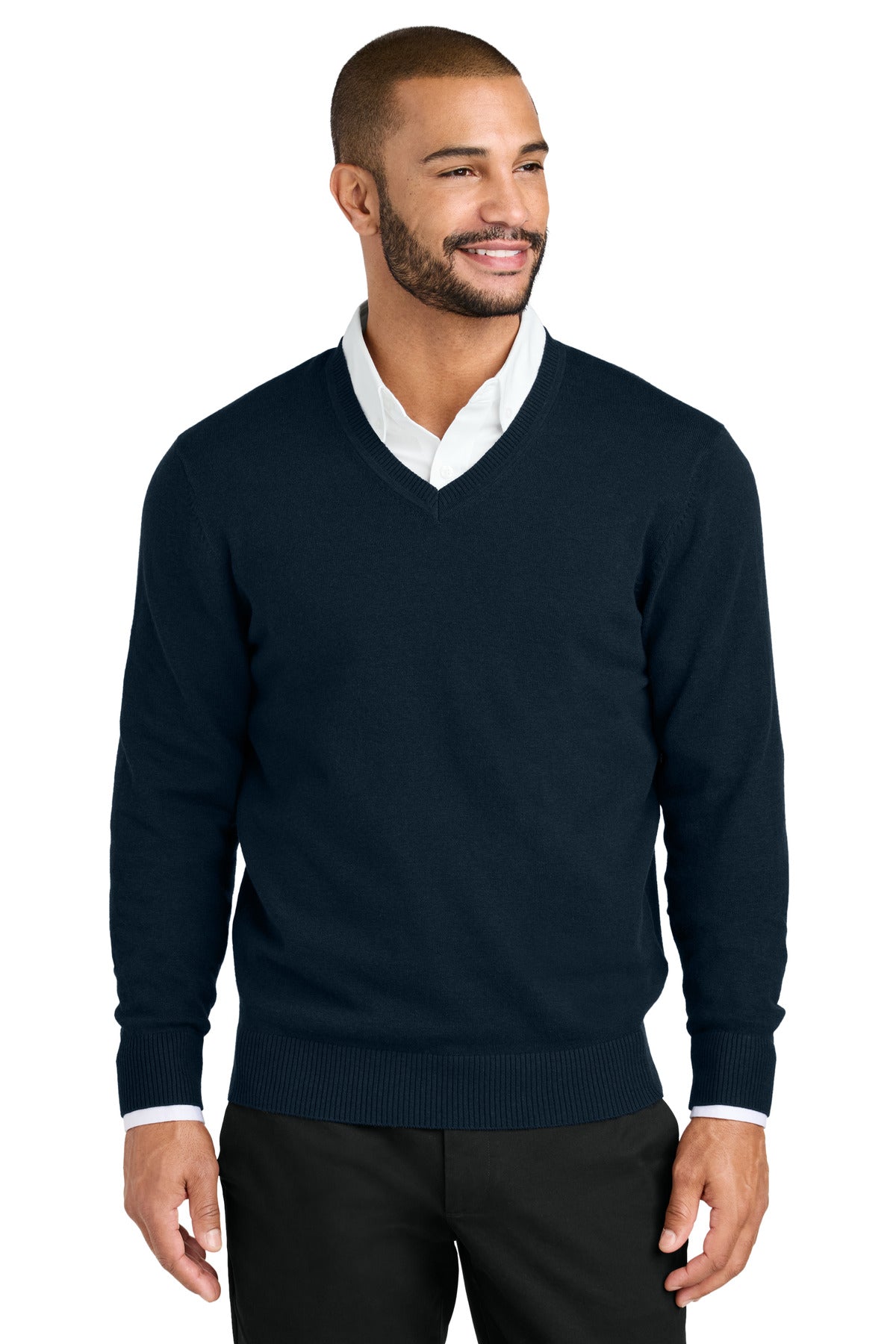 Custom logo Port Authority® Easy Care V-Neck Sweater SW2850 in River Blue Navy