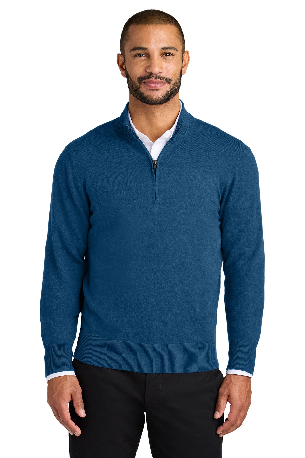 Custom logo Port Authority® Easy Care 1/4-Zip Sweater SW2900 in Aegean Blue Heather