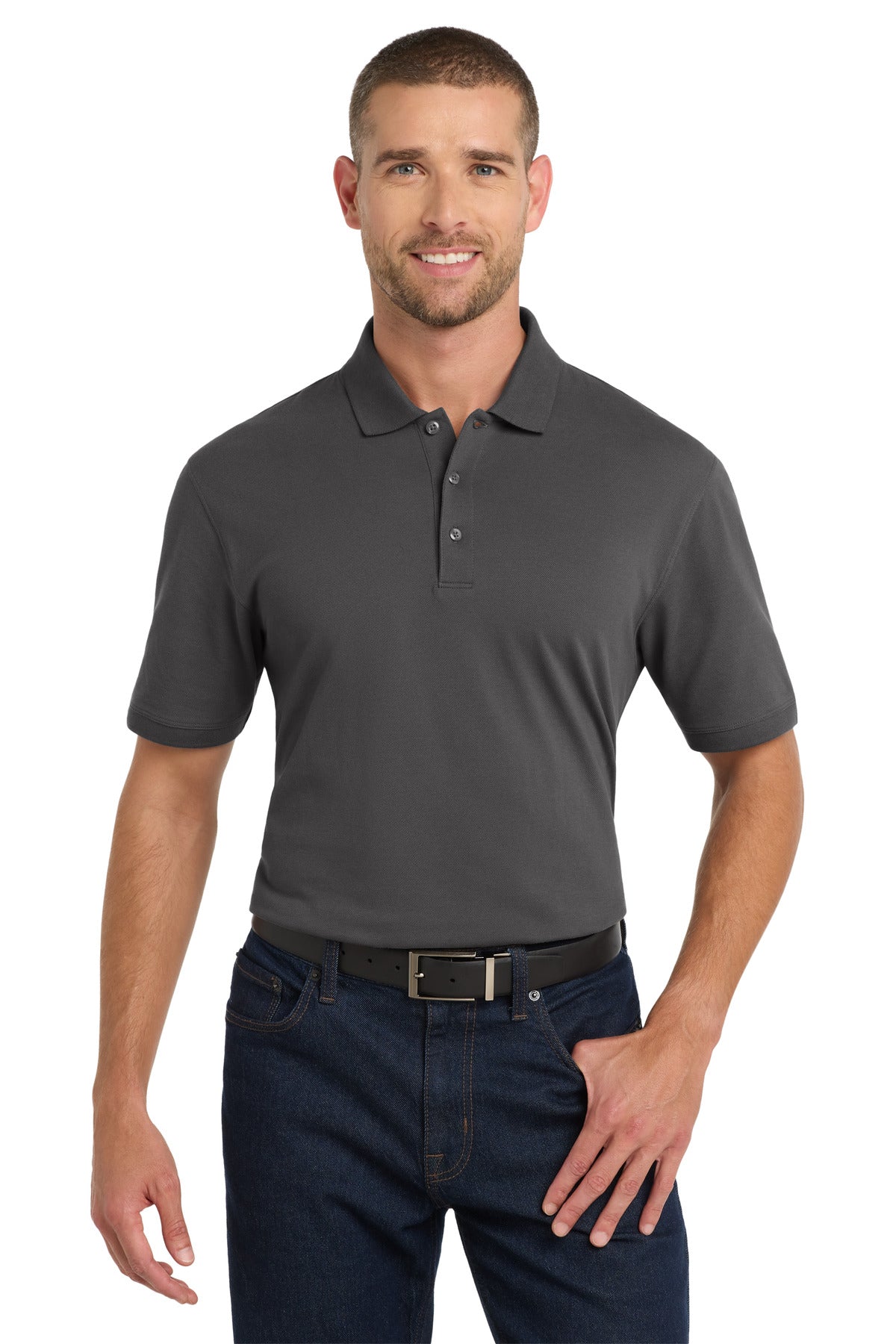 Custom logo Port Authority® Tall EZCotton® Polo TK8000 in Sterling Grey