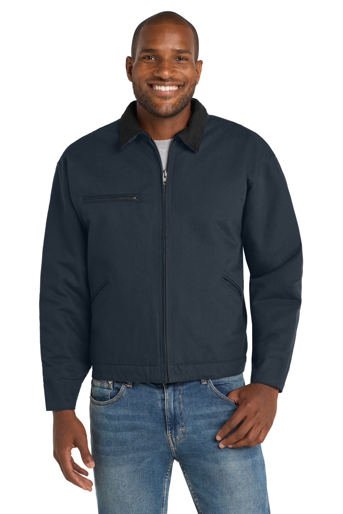 Custom logo CornerStone® Tall Duck Cloth Work Jacket. TLJ763 in Navy