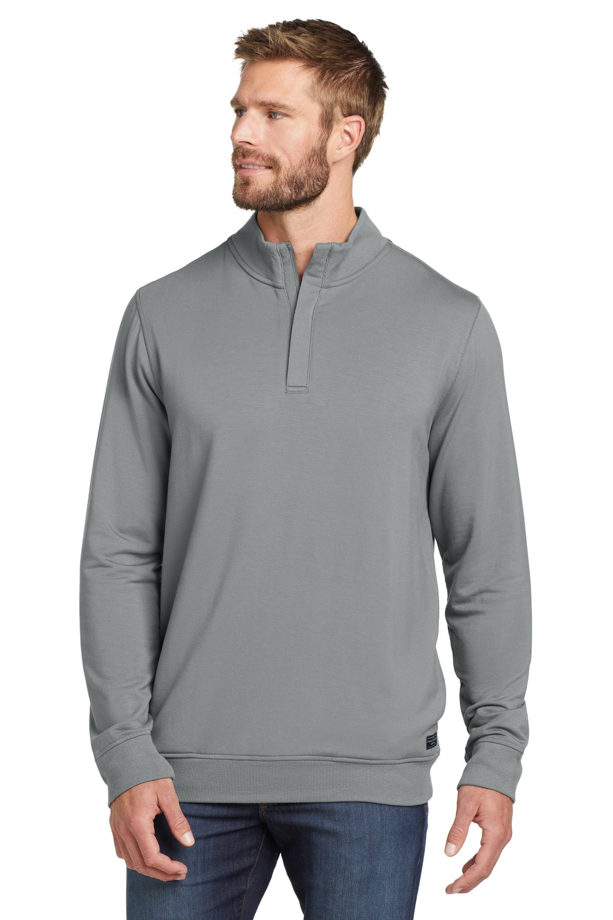 Custom logo TravisMathew Newport 1/4-Zip Fleece. TM1MU419 in Quiet Shade Grey