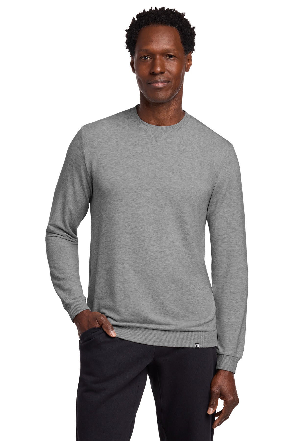 Custom logo TravisMathew Long Weekend Crew TM1MZ342 in Light Grey Heather