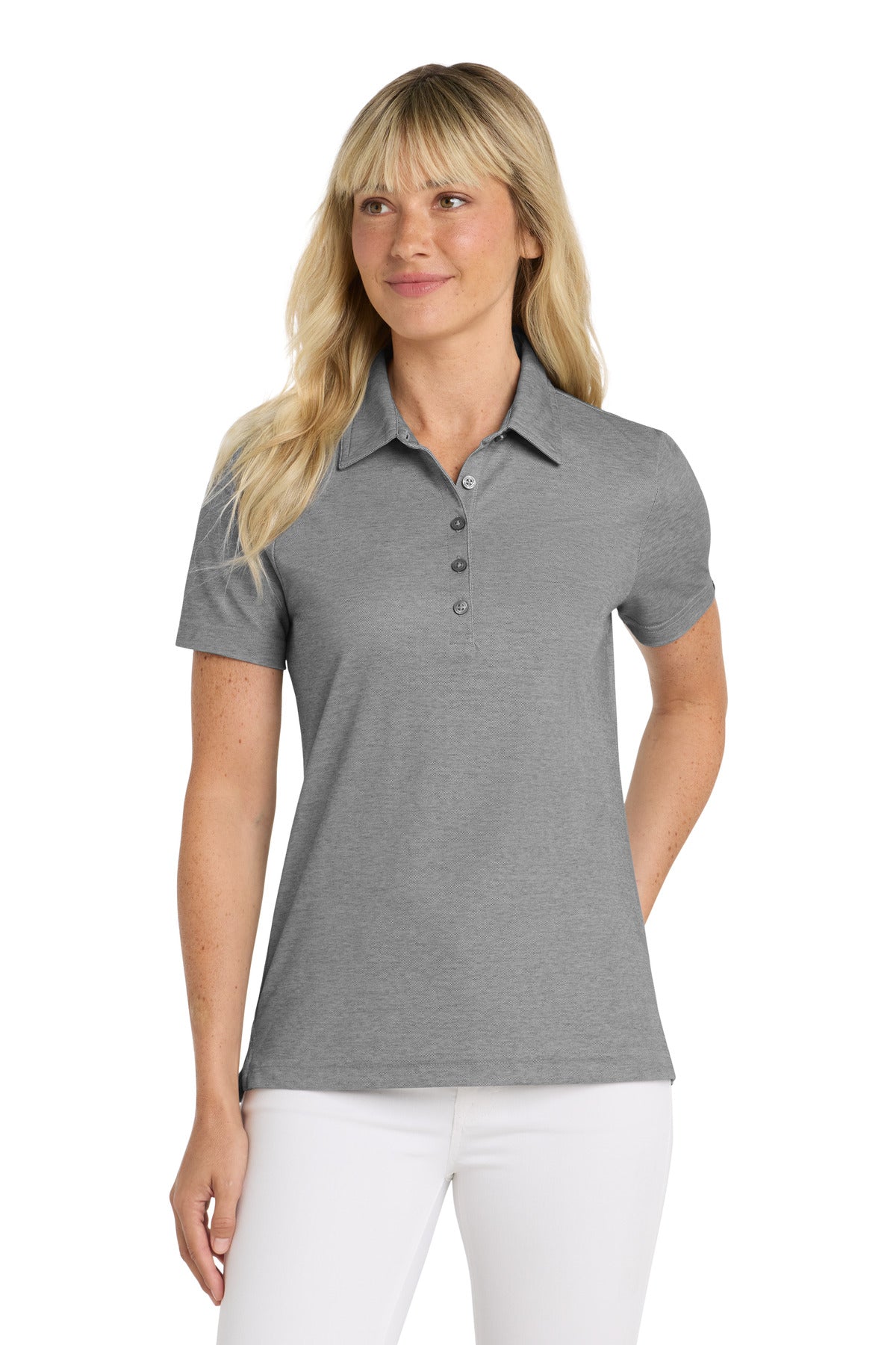Custom logo TravisMathew Women's Oceanside Heather Polo TM1WW002 in Quiet Shade Grey Heather