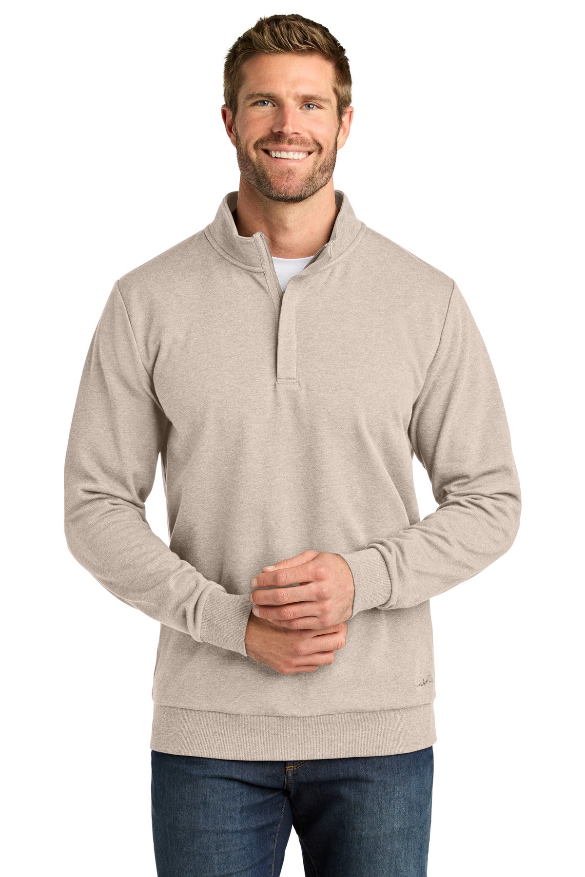 Custom logo TravisMathew Ocean Villa 1/4-Zip TMA41421 in Natural Heather