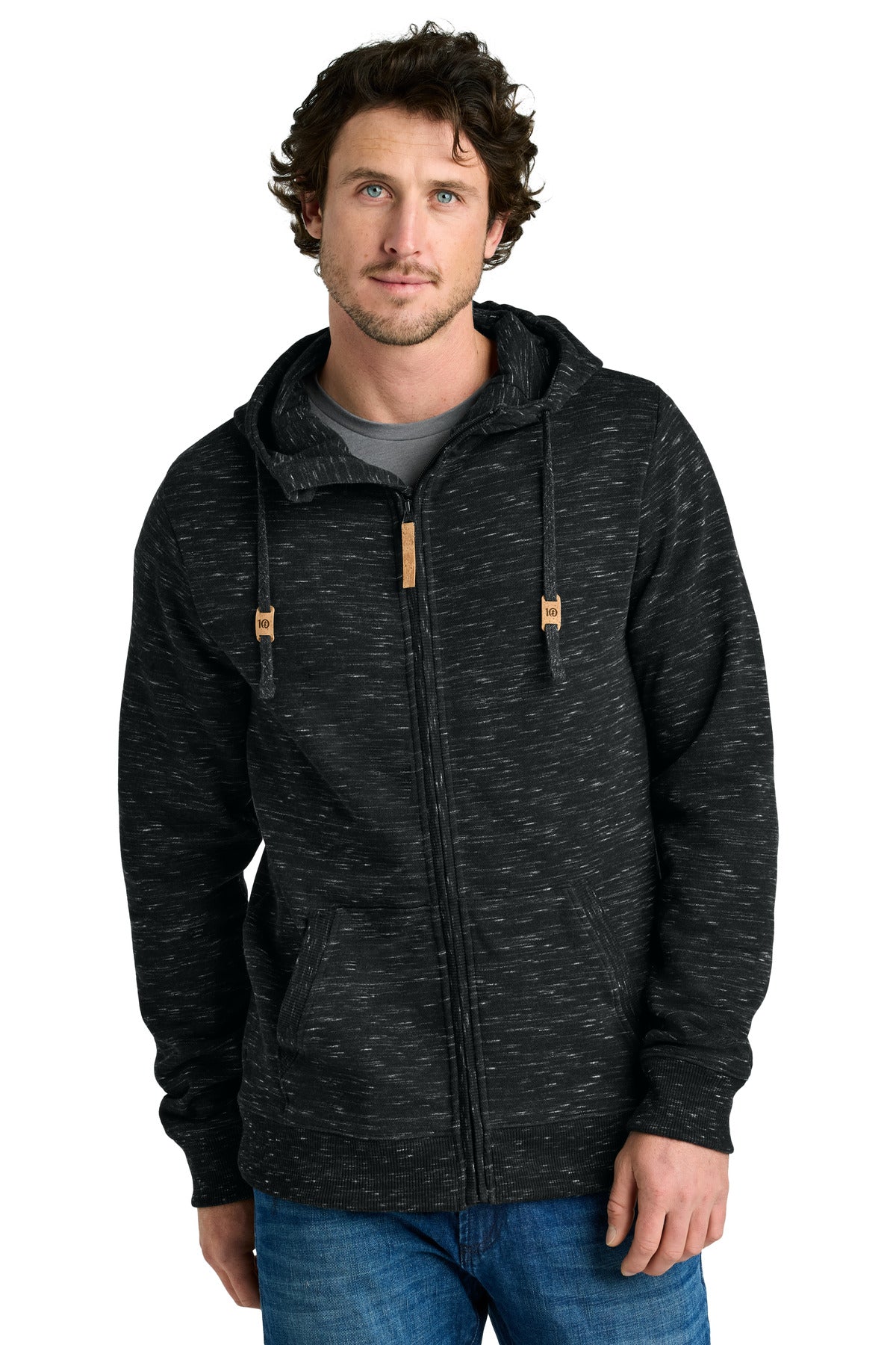 Custom logo tentree® Space Dye Fleece Full-Zip Hoodie TTCM4414 in Meteorite Black Space Dye