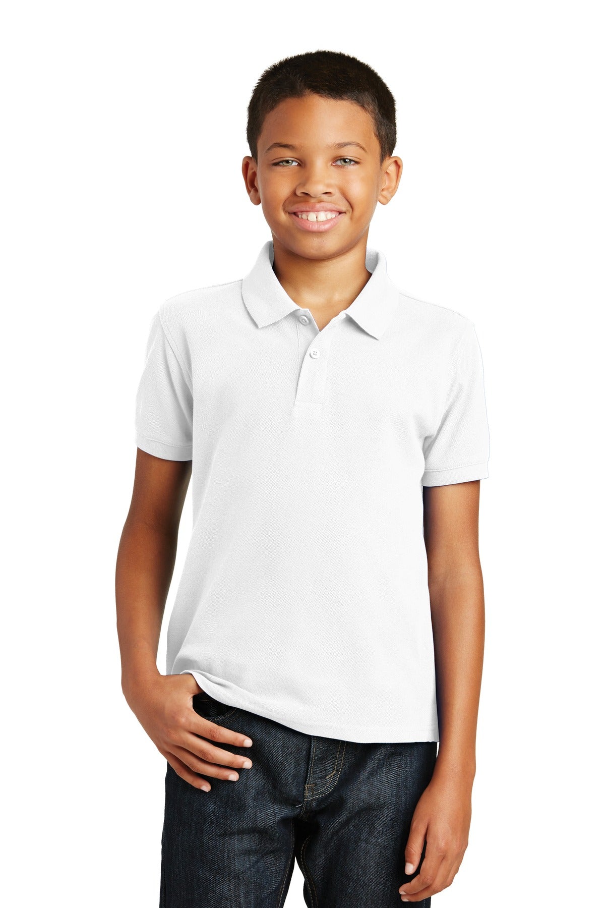Custom logo Port Authority® Youth Core Classic Pique Polo. Y100 in White