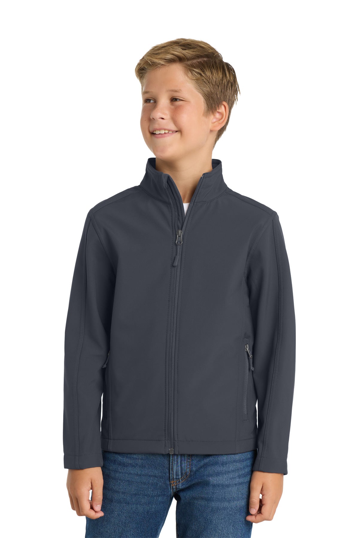 Custom logo Port Authority® Youth Core Soft Shell Jacket. Y317 in Battleship Grey