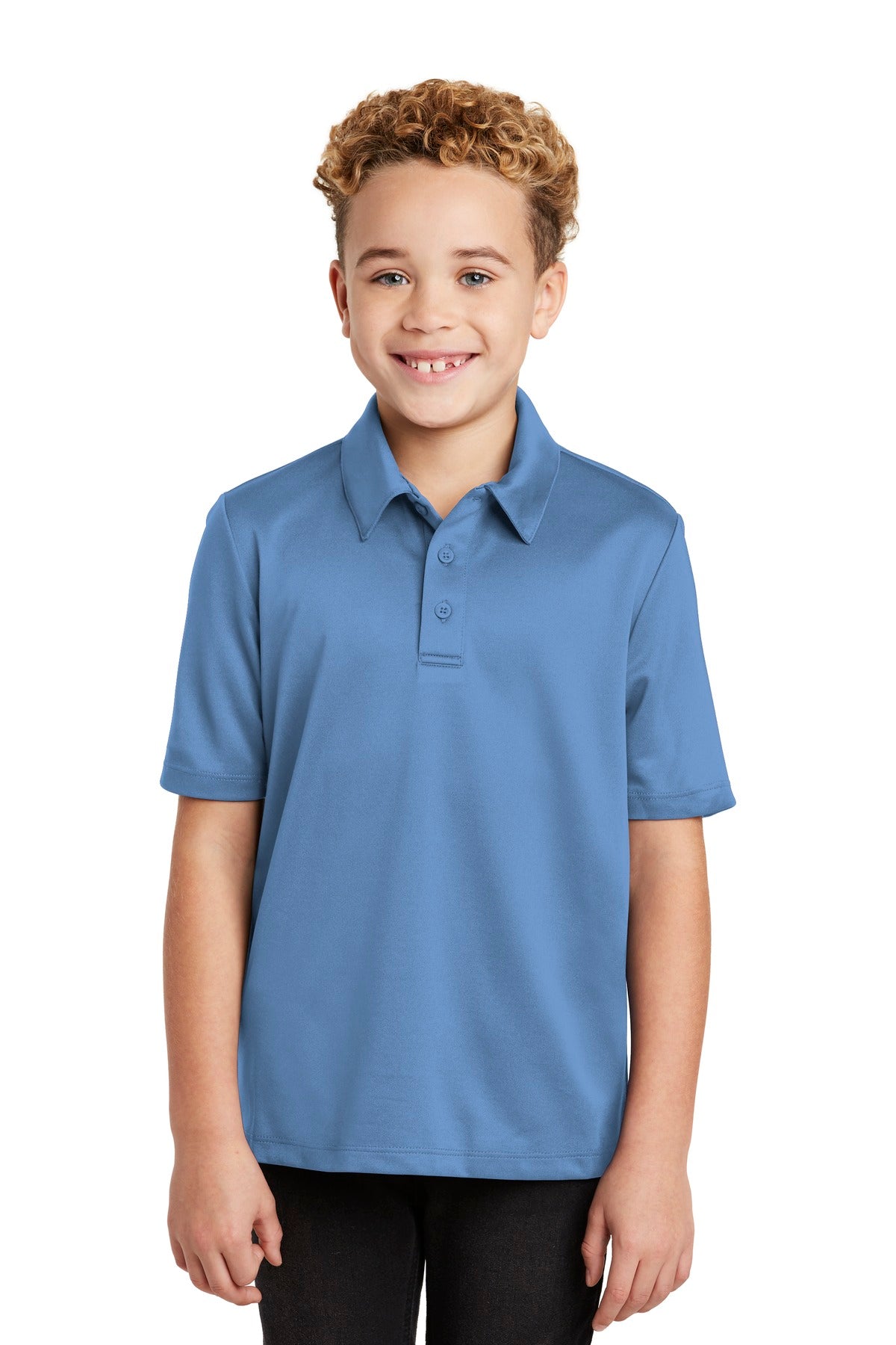 Custom logo Port Authority® Youth Silk Touch™ Performance Polo. Y540 in Carolina Blue