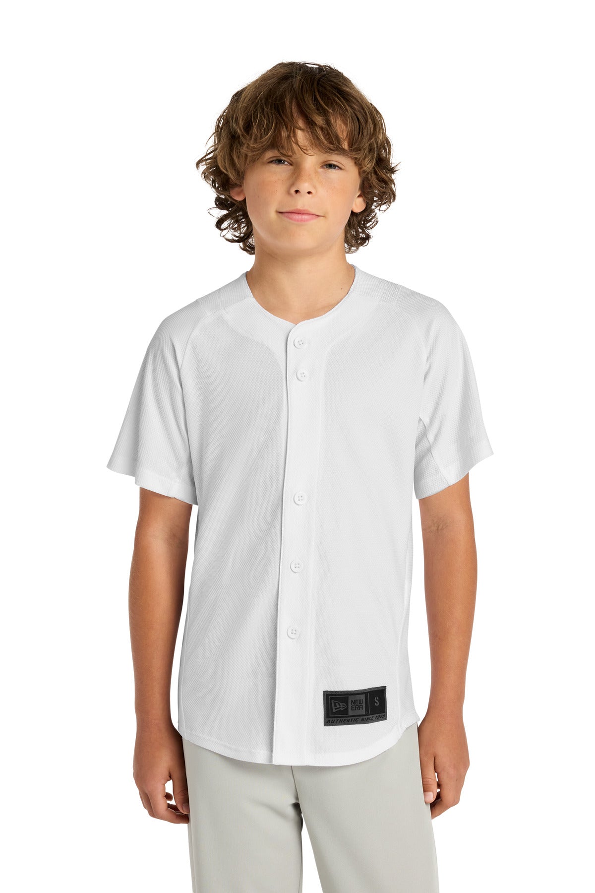 Custom logo New Era ® Youth Diamond Era Full-Button Jersey. YNEA220 in White