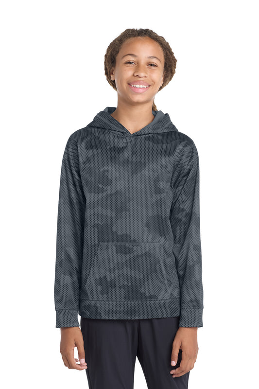 Custom logo Sport-Tek® Youth Sport-Wick® CamoHex Fleece Hooded Pullover. YST240 in Dark Smoke Grey