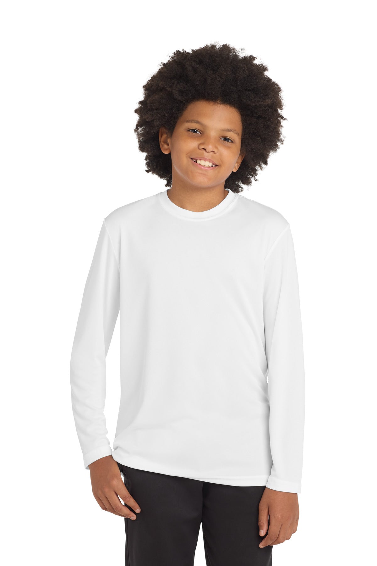 Custom logo Sport-Tek® Youth Long Sleeve PosiCharge® Competitor™ Tee. YST350LS in White