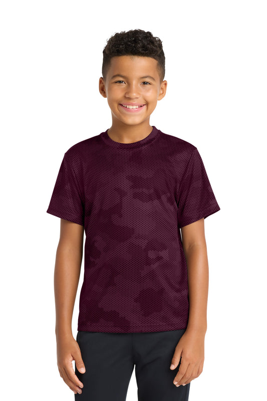 Custom logo Sport-Tek® Youth CamoHex Tee. YST370 in Maroon