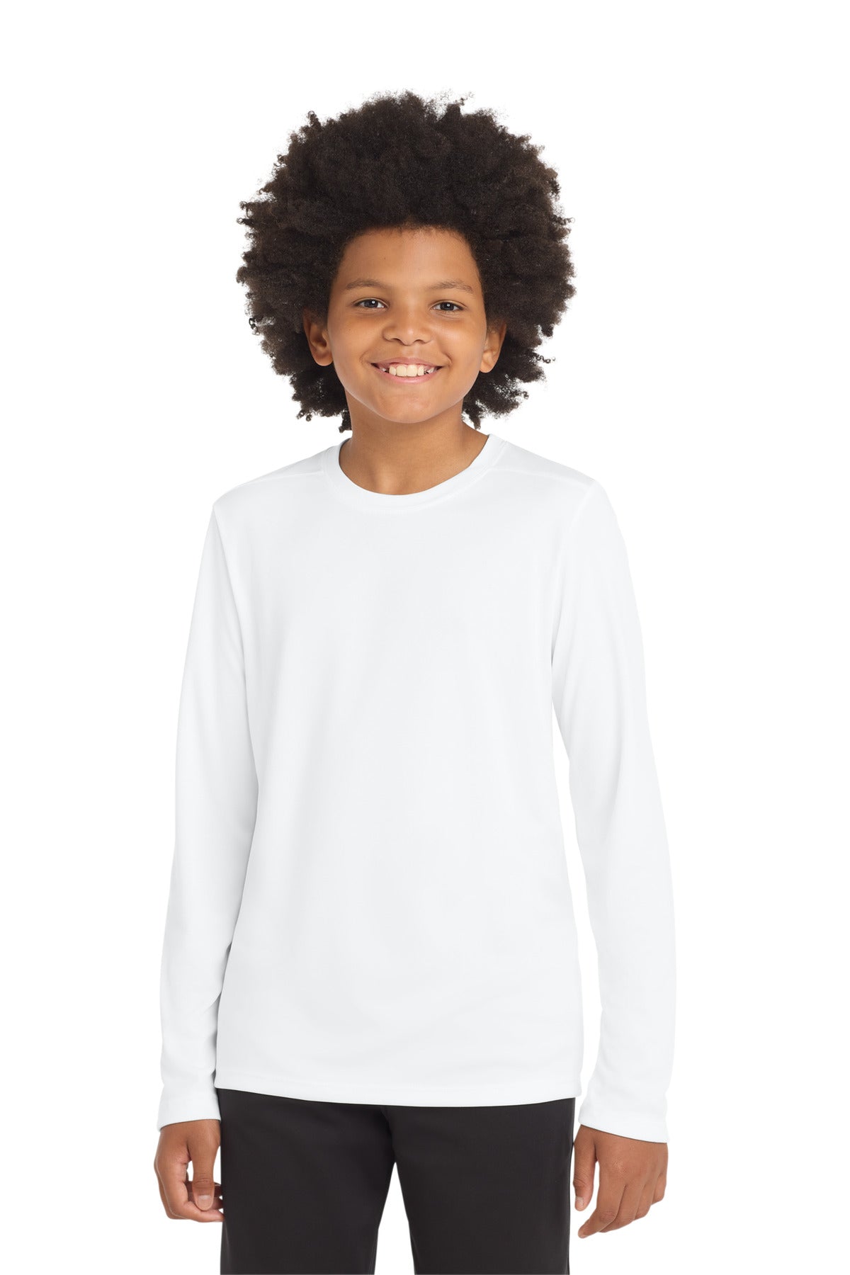 Custom logo Sport-Tek ® Youth Posi-UV® Pro Long Sleeve Tee. YST420LS in White