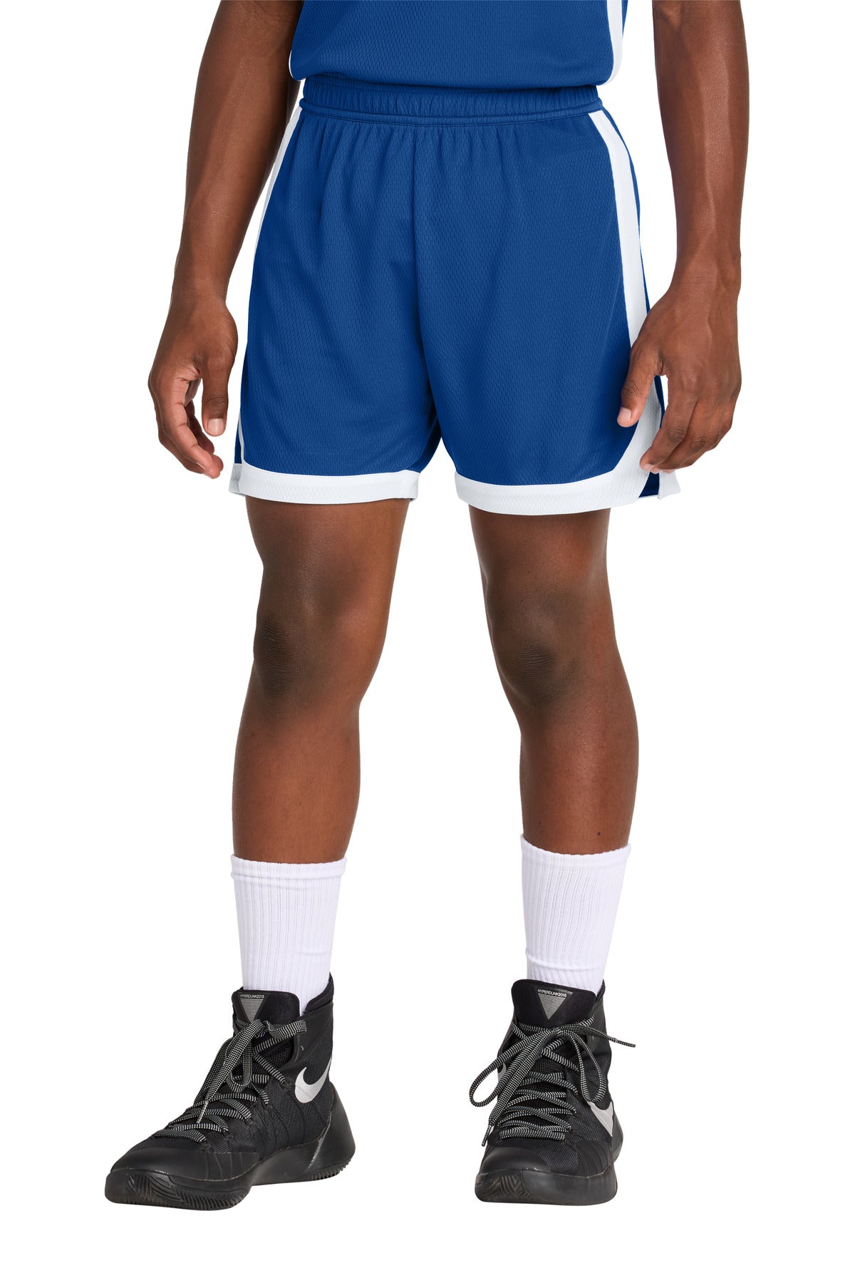 Custom logo Sport-Tek® Youth Rival Basketball 5 Short YST901 in True Royal/ White