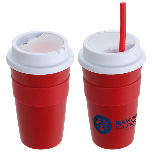 Bistro 14 oz Coffee Cup with Silicone Sleeve + Straw